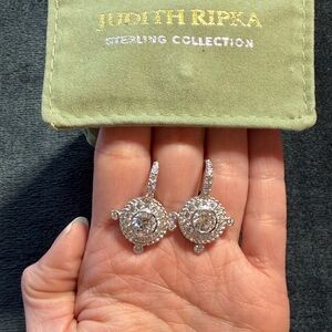 Judith Ripka Sterling Collection 925 Silver Diamonique Halo Drop Earrings NIP
